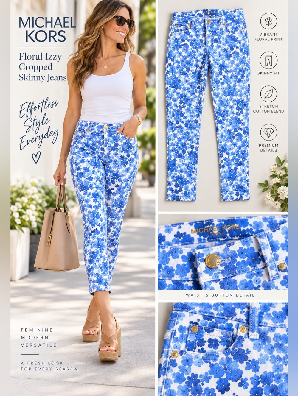 Michael Kors Floral Izzy Cropped Skinny Jeans Size 4